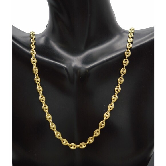 10K Yellow REAL GOLD Puffed Mariner Link Chain Necklace 4.5mm 20 22 2426" - Picture 2 of 5